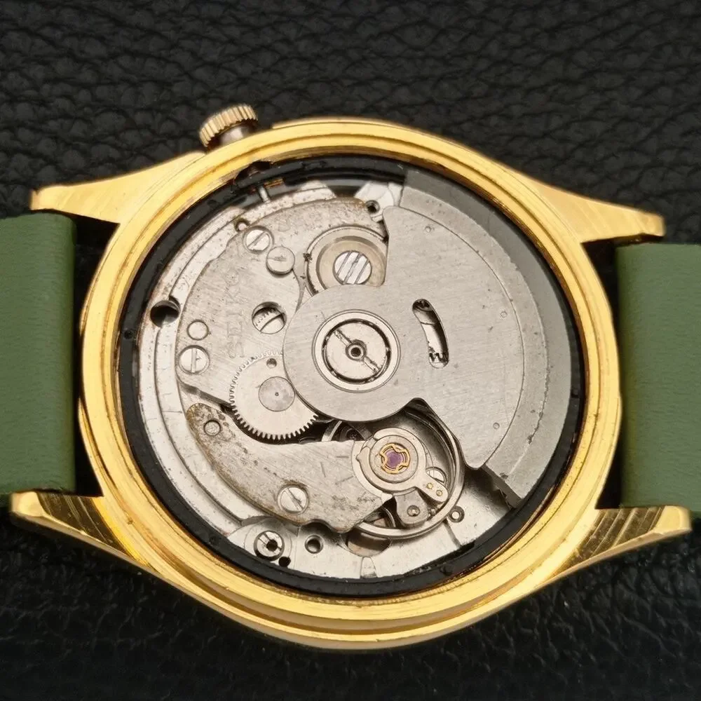 Vintage 1977 Seiko Automatic Mens Gold Watch W/daydate & Green accents
